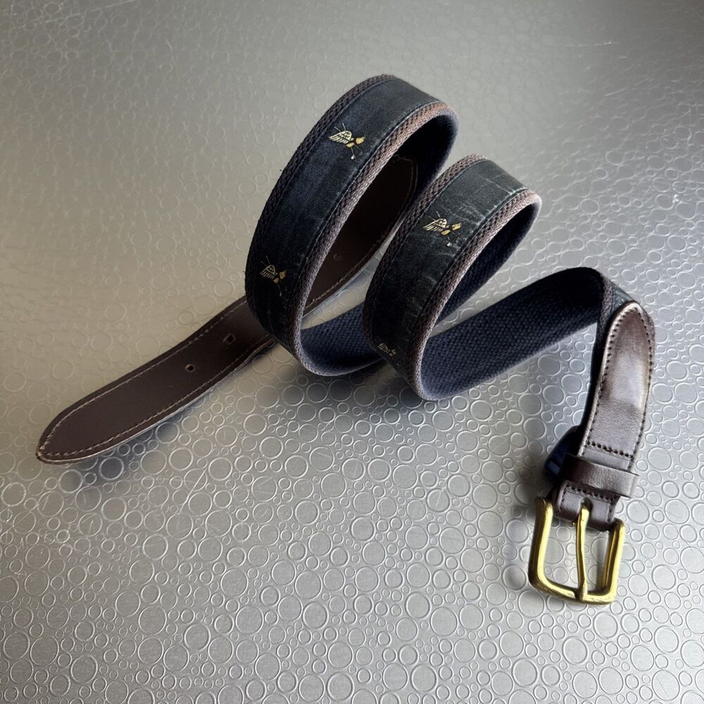 Vineyard Vines Winged Foot Golf Club Belt Navy Canvas Leather Mens - Size 38